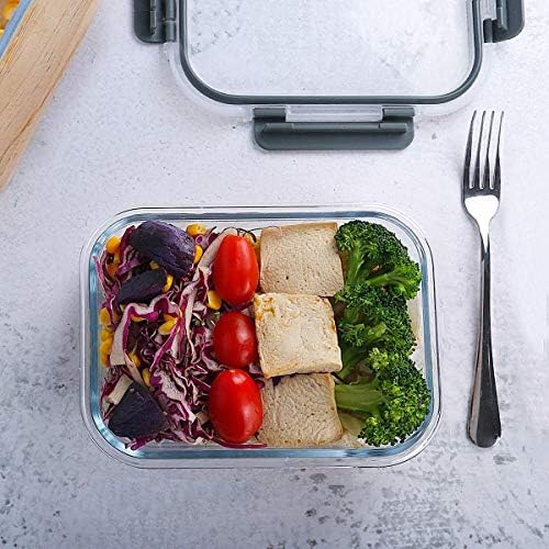 5 Pack 36 oz Glass Food Storage Containers with Lids,4.5 Cups,Gray