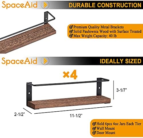 Spice Rack Organizer for Cabinet Door or Wall Mount (4 Pack) with 415 Spice Labels - Wood Hanging Seasoning Shelf for Cupboard Pantry or over the Stove