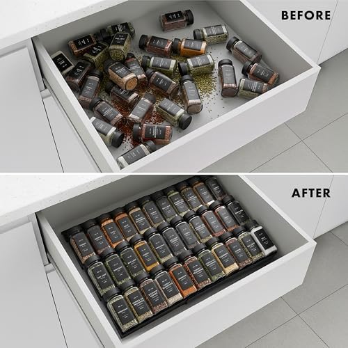 Spice Drawer Organizer, Expandable Spice Rack for Drawer Black