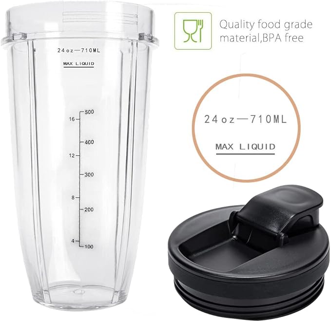 24OZ Cups BN401, SS101, BN400, BN800, BN801 For Ninja Nutri Blender, SS351, SS151 TWISTi DUO Replacement Cups, with Upgraded Sip and Seal Lids- Convenient to Drink Directly.(2 Pack)