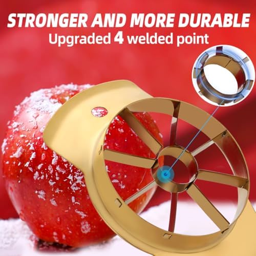 Fruit Slicer, 304 Stainless Steel Fruit Cutter 8 Slices, Corer for Fruits & Vegetables, Ergonomic Handle Easy Grip Pears Divider, Sturdy and Sharp, Dishwasher Safe (Gold)