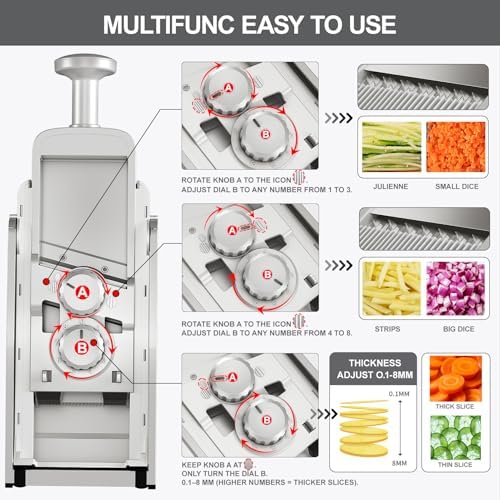Safe Mandoline Slicer,Vegetable Potato Slice Food Cutter for Kitchen,Thickness Adjustable Upright Veggie Chopper for Fast Meal prep (Sliver)
