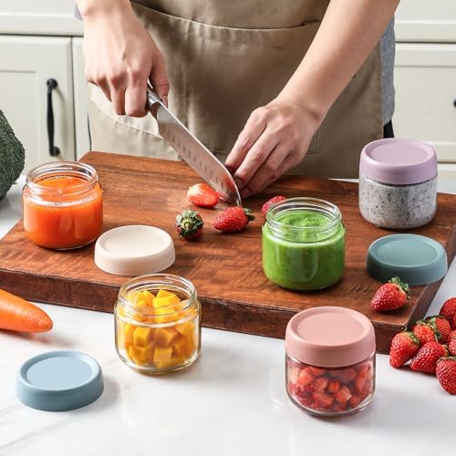 6-pack 8oz Glass jars with Airtight Lids, Overnight Oats Containers with Lids, Wide mouth Mason Salad jars, Glass Food Storage Containers for Snacks Yogurt Spice Sugar