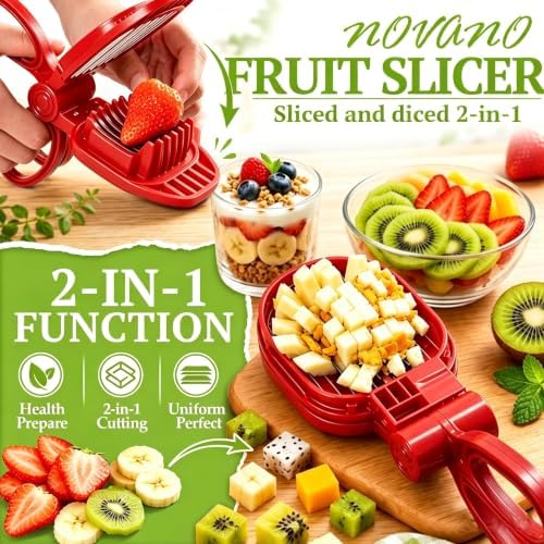 Fruit Slicer, Egg Slicer for Hard Boiled Eggs, Fruit Cutter for Strawberry, Banana, Kiwi, Rapid & Safe Slicing Tool,304 Stainless Steel Blades, ABS Material (Red)