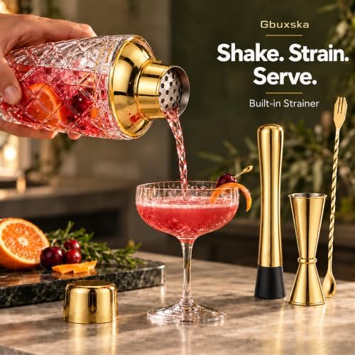Cocktail Shaker Set with Jigger, Bar Spoon & Muddler