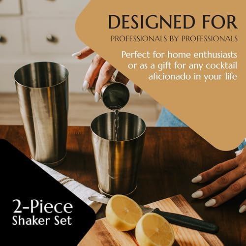 2-Piece Cocktail Shaker Matte Black – 28 oz Weighted Shaker & 18oz Weighted Cheater Tin, Professional Grade Bar Shaker, Premium Cocktail Shaker Set for Professional & Home Bartenders