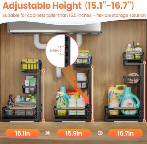Under Sink Organizer and Storage for Bathroom and Kitchen - 2 Pack 3 Tier