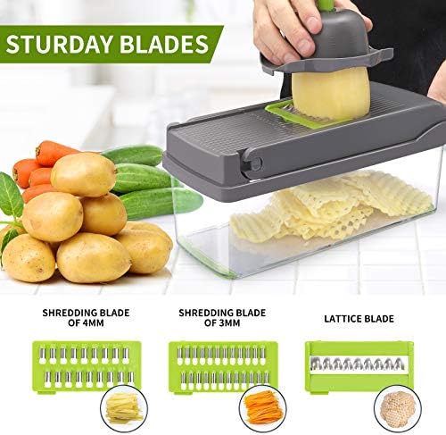 Vegetable Chopper, Multifunctional 13-in-1 Food Choppers Onion Chopper Vegetable Slicer Cutter Dicer Veggie chopper with 8 Blades,Colander Basket,Container for Salad Potato Carrot Garlic
