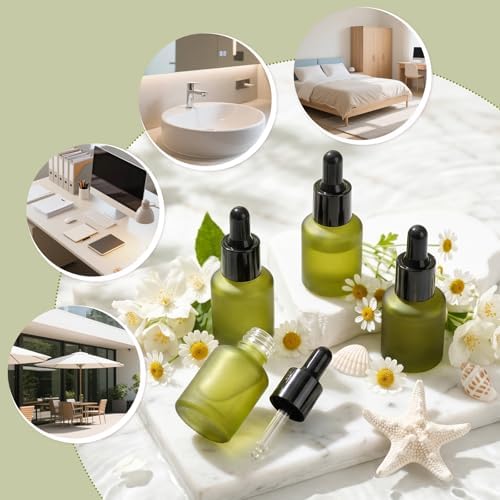 Segbeauty 0.5oz Frosted Glass Dropper Bottles for Oils, 15ml Eye Dropper Bottle Refillable, 4pcs Green Essential Oil Bottles Empty, Liquid Travel Containers for Toiletries, Mini Travel Face Oil Bottle - Image 5