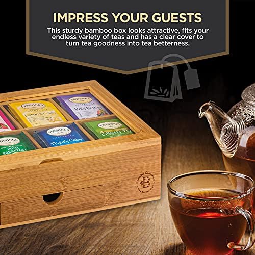 Tea Bag Organizer Box 8-Compartment Tea Storage Holder, Bamboo
