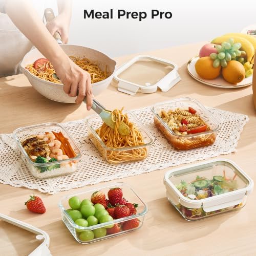 5 Pack Glass Food Storage Containers with Glass Lids & Air Vent