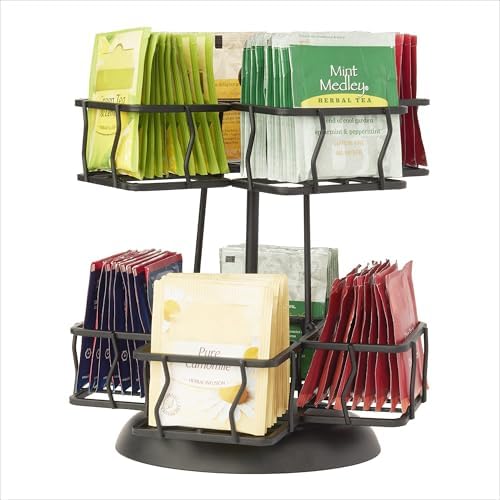 Tea Bag Storage and Organizer, Tea Bag Holder Black Powder Coated Stainless Steel for Tea and Coffee Box. Organize 100 Tea Bags- Tea Holder For Tea Bags 8 Compartments with 12 Bags in Each.