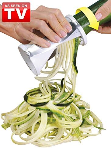 Veggie Slicer, Dual Stainless Steel Blade Vegetable Cutter for Thick or Thin Noodle, Works with Zucchini, Squash, Cucumbers, Carrots, and more, 2.76"L x 2.76"W x 6.32"H, White
