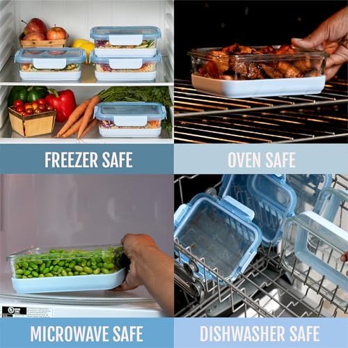 Duraglass Refresh 3.4 Cup Meal Prep Containers, 10 Pc, Halogen Blue