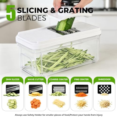SUSLAS Vegetable Chopper with 8 Blades, Food Chopper with Container, Mandoline Slicer & Onion Dicer, Veggie Cutter, White - Image 7