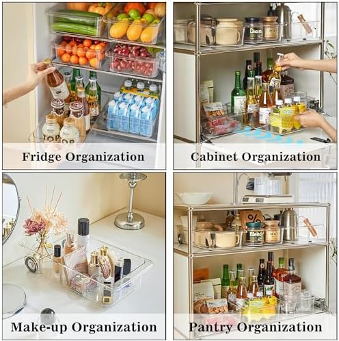 2Pack Roll Out Fridge Caddy Bins Pull Out Drawer with Wheels Refrigerator Organizer Bins with Handles Divided Fruit Caddy for Fridge Pantry Cabinet Storage Cans Drinks