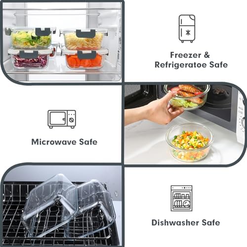 30 Pieces Glass Food Storage Containers Set with Lids, Grey