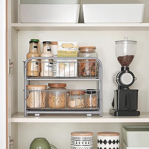 2-Tier Under Sink Pull Out Organizer, Kitchen Bathroom Spice Rack