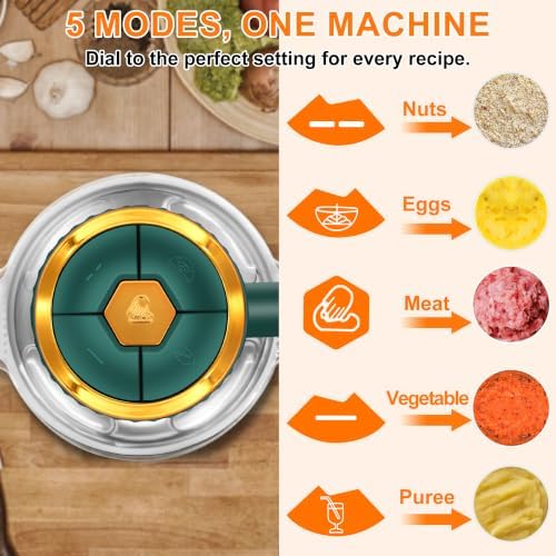 Food Processor, 5 Speed Meat Grinder with 2 Bowls(8 Cup+8 Cup), Green - Image 3