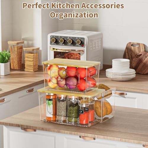 Trash Bag Holder 3-in-1 Under Sink Organizer with Bamboo Lid
