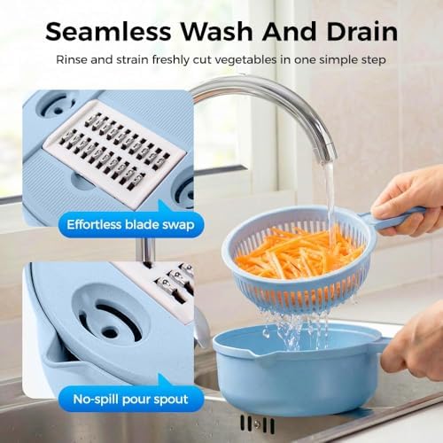 Vegetable Chopper, 2026 Upgraded 12 in 1 Multifunctional Food Chopper with Container, Vegetable Cutter for Onion, Tomato, Salad, Kitchen Gadgets Accessories (blue) - Image 5