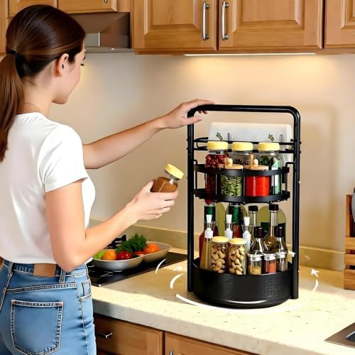 Rotating Spice Rack with Paper Towel Holder, Black