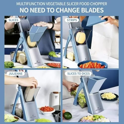 Mandoline Slicer Vegetable Cutter with Container - No Blade Change Needed, Adjustable 0.1-8mm Thickness, Stainless Steel, Hand Guard, Julienne Waffle Cuts for Meal Prep (Green) - Image 5