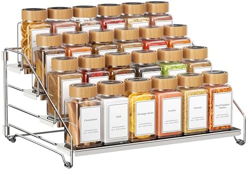 Spice Organizer for Cabinet, Adjustable Depth Spice Shelf - Chrome