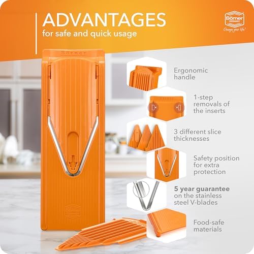 Mandoline Food Slicer Börner V3 (Basic Set) by Reston Lloyd • V-Slicer with Food Holder • Made in Germany • Fruit & Vegetable Chopper • Multiple Settings • Color: Orange - Image 4