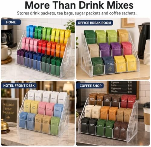 Drink Packet Organizer, 3 Tier Water Flavor Packet Holder with 15 Slots