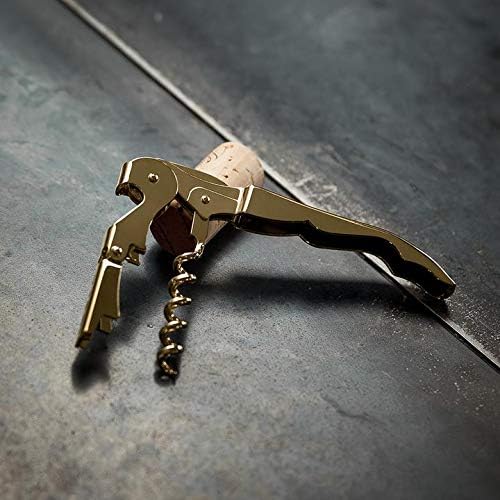 24k Gold Plated Signature Double Hinged Waiter's Corkscrew Wine Opener, Stainless Steel with Built-in Bottle Opener & Foil Cutter for Home Bar, Kitchen, Travel, Gifts for Wine Lovers, Set of 1