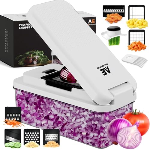 Pro Food Chopper - Premium 9 in 1 Vegetable Chopper with 7 Interchangeable Blades, Fruit Slicer, Vegetable chopper with Container and Lid, Kicthen Essentials by Unknown