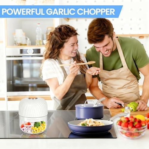 Electric Garlic Chopper 250ML, Mini USB Rechargeable Veggie Chopper, Cordless Garlic Mincer Onion Chopper Food Chopper for Ginger Chili Meat Sauce, Wireless Food Processor, White - Image 6