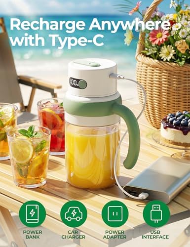 Portable Juicer Blender Cup, USB-C Rechargeable, Green - Image 5
