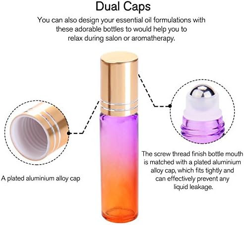 PrettyCare 24 Pack, 10 ml Essential Oil Roller Bottles with Stainless Steel Roller Ball - Refillable Leak-proof Empty Thick Rainbow Glass Roll on Bottles with Metal Caps for Travel, Perfume - Image 4
