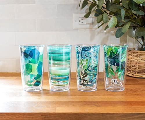 Yao Cheng Green Crystal Made in USA Double Walled Insulated Tumbler Travel Cup Keeps Drinks Cold & Hot, 16oz 4pk, Green Collection