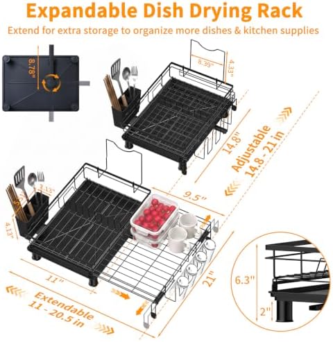 Expandable Dish Drying Rack, Stainless Steel Over Sink Dish Drainer