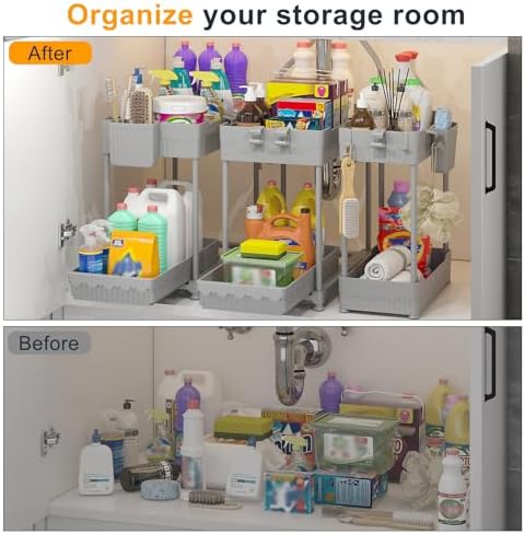 3-Pack 2-Tier Under Sink Organizers with Sliding Drawers