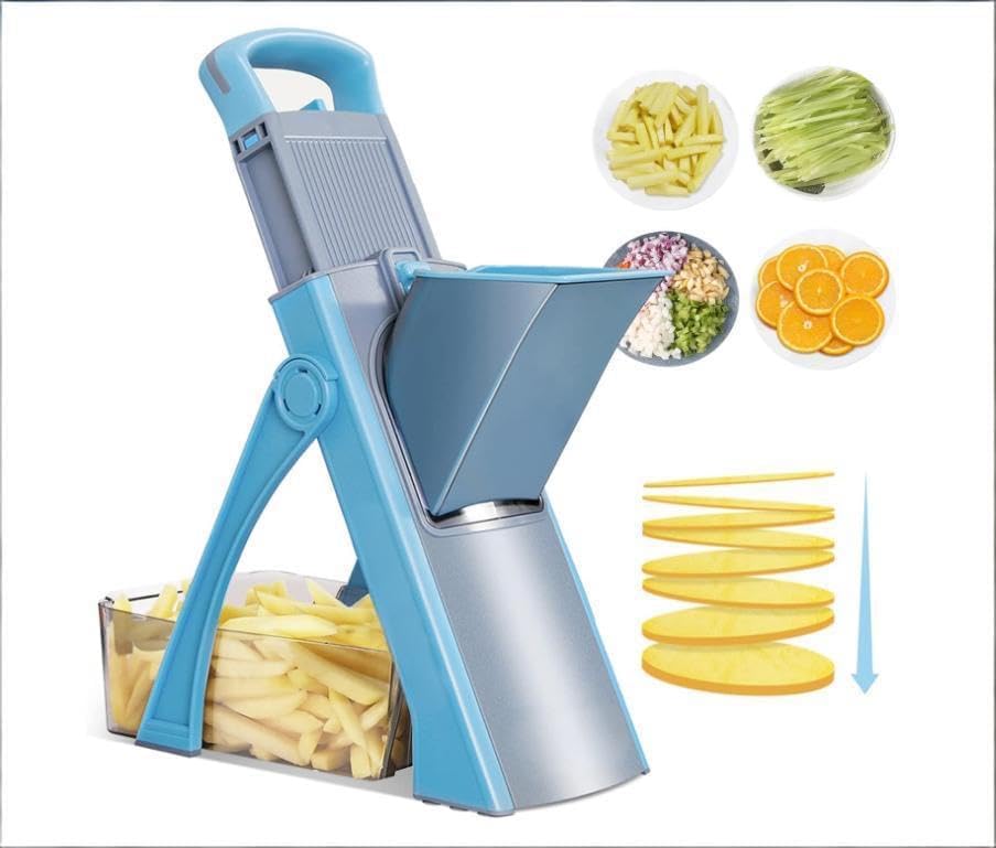New Mandoline Slicer for Kitchen,Potato Slicer Thickness Adjuster,Veggie Onion Dicer Faster Kitchen Mandolin for Meal Prep, safe Vegetable Chopper and slicer vegetable cutter,French Fry Cutter, (Blue) by Unknown