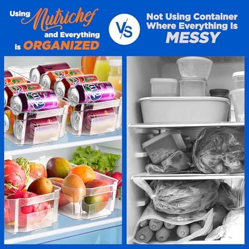 Refrigerator Organizer Bins 6-Piece - Plastic Storage Bins with Egg Holder - For Fridge, Freezer, Kitchen, Cabinet, Countertops, Pantry - Stackable Food & Drink Containers, 14.5"x7" - Clear