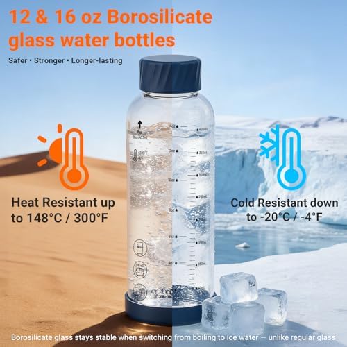 12 oz Glass Juice Bottles 4 Pack, Leakproof Borosilicate Glass Bottles - Image 4