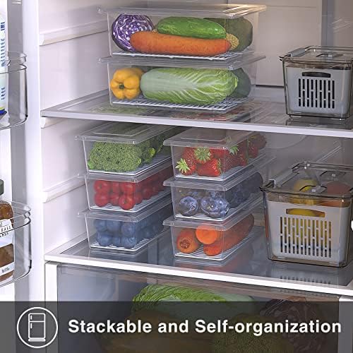 6 Pack 1.5L Fruit Storage Containers for Fridge with Removable Drain Tray