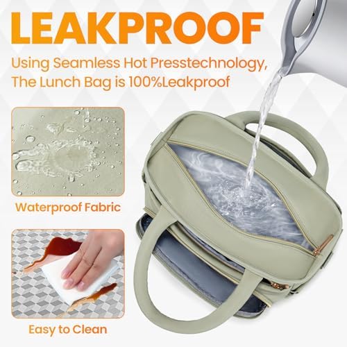 Lunch Bag Women, Adult Insulated Lunch Box, Leakproof Lunch Cooler Bag, Reusable Large Lunch Cooler for Work, Picnic, Travel (Green)