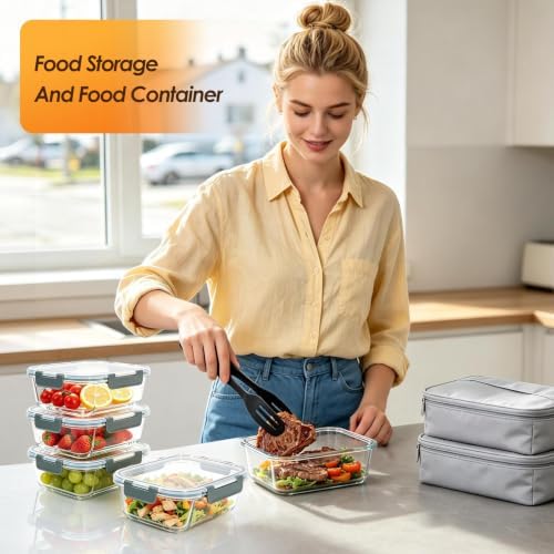 5 Pack 36oz Glass Storage Containers with Lids, Grey
