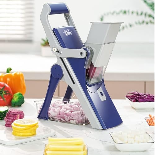 F K FOREVERKITCHEN Versatile Vegetable Cutter - 15 Different Cuts | Adjustable Vegetable Chopper for Kitchen Use | Mandoline Slicer (Blue) - Image 2