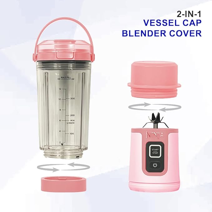 Blade Cover and Vessel Cap for Ninja Blast, Portable Blender BC100 & BC151 Series, Ninja Accessories, 2-in-1 Replacement Parts, Food Grade, Leakproof, Dishwasher Safe, Pink