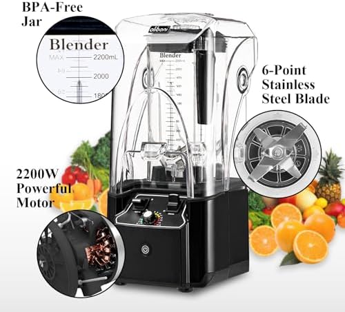 Commercial Blender for Smoothies 2200W with Sound-dampening Cover,2200 ML