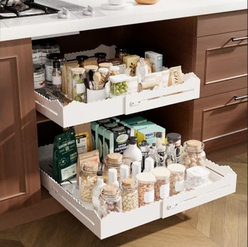 2 Pack Pull Out Cabinet Organizer, Expandable Width (12"-18") and Depth (13.7"-23.6"),Pull Out Drawers for Cabinets, Slide Out Drawers for Kitchen Cabinets with Sturdy Metal Pull Out Shelves