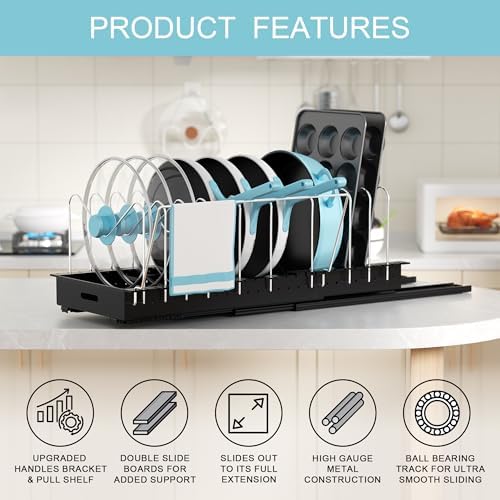Pots and Pans Organizer Under Cabinet - 22" Deep Expandable