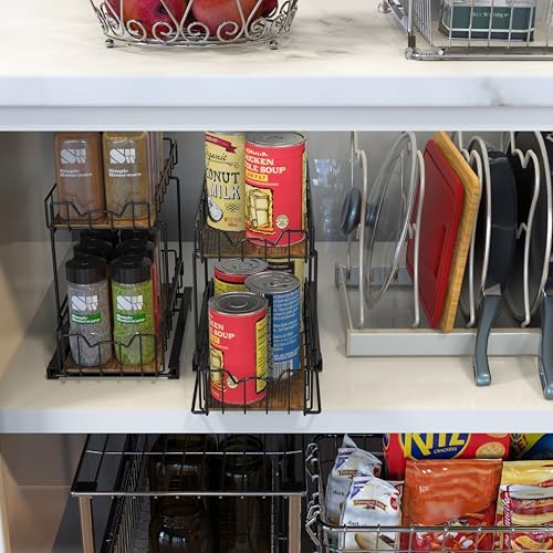 2-Tier Spice Rack Slide Out Wire Basket Drawer, Black